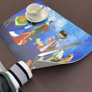 Tapis de table de Noël pour scène de la Nativité religieuse-Mages colorés et conception de la Sainte Famille pour les repas de fête - Product Image 5