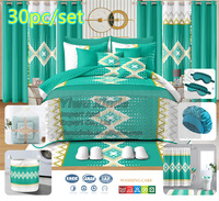 Parure de lit en coton avec rideaux, taille king size, 30 pièces, USA