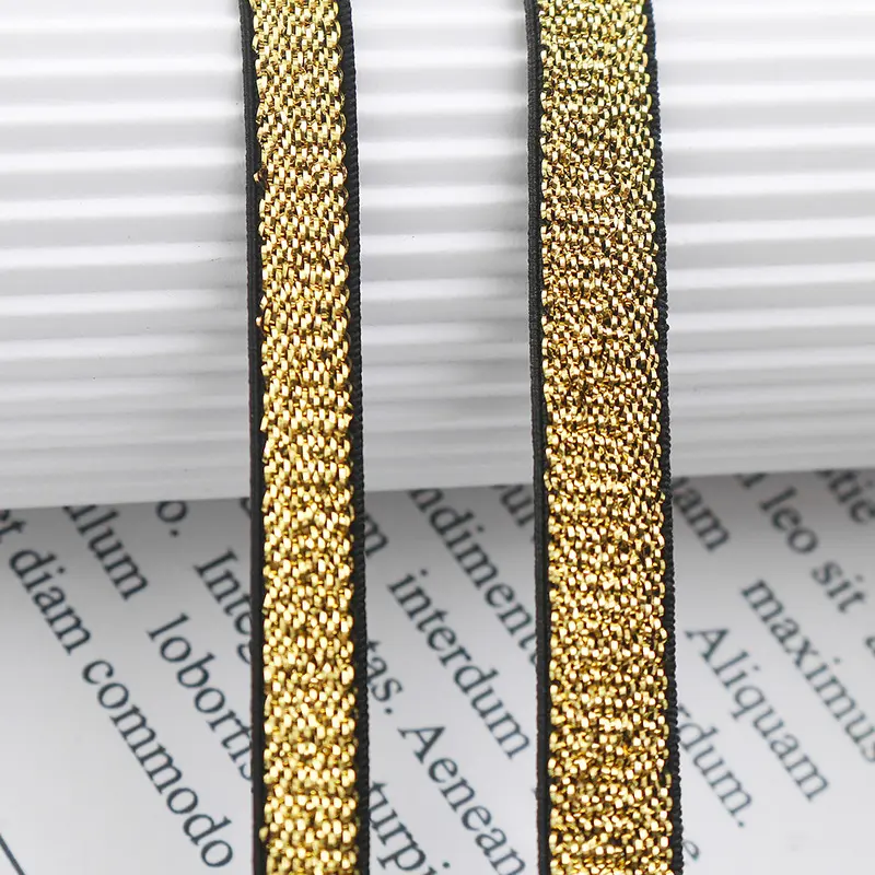 1cm altın gümüş streç Lurex metalik kırpma elastik giysi bel Glitter altın elastik bantlar kauçuk