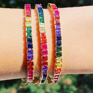 New Arrived <strong>Rainbow</strong> CZ Paved Bridge <strong>Bracelet</strong> Bangle Gold Plated Women's Tennis <strong>Bracelet</strong> for Wedding Party Gift - Product Image 6