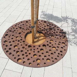 Grille de bordure d'arbre en acier Corten Art Déco, résistante aux intempéries et imperméable, pour trottoir extérieur, en tôle métallique décorative - Product Image 1