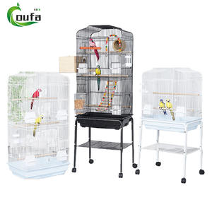 Grande cage à oiseaux en fer forgé pour perroquet noir, avec perchoir - Product Image 1