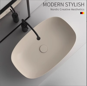 Lavabo <span class=keywords><strong>de</strong></span> Piedra Moderno y Sencillo con Acabado Mate, Forma Ovalada, para Baño, Balcón y Lavadero - Product Image 4