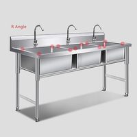 Wastafel Komersial 3 Kompartemen Baja Tahan Karat Heavy Duty untuk Restoran, Hotel, Bar, dan Food Truck