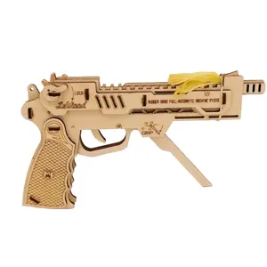 木制3D拼图AK47模型橡皮筋枪模型儿童建筑套装DIY木制工艺品酷玩具男女礼品爱好