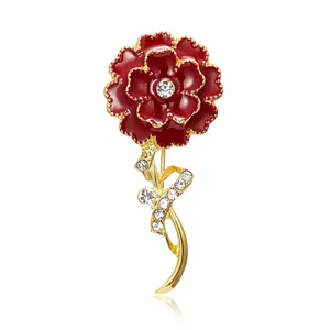 Broche de casamento, moda noiva de casamento pinos de esmalte vermelho broche de flores de carnação pin para mulheres