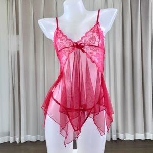 Sexy Underwear Satin Bodysuits Mesh Perspective Cute Tulle <b>Half</b> <b>Slips</b> Light Control Hole Lace Bow Nightdress Set Ladies - Product Image 1