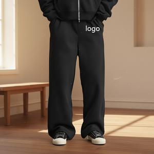 Pantaloni sportivi <span class=keywords><strong>neri</strong></span> a gamba dritta pantaloni larghi da jogging a vita media stile Casual in tela Over-size pantaloni della tuta Unisex - Product Image 2