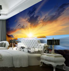 Tranquille côtier coucher de soleil 3d papier peint décoration de la maison Rocky Shore & Sunburst Relaxation murale personnalisée - Product Image 4