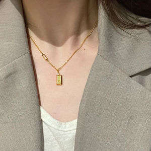 Rich Little Gold Bar Necklace Geometric Zinc Alloy Pendant 10cm Extended Chain Women Fashion Jewelry - Product Image 1