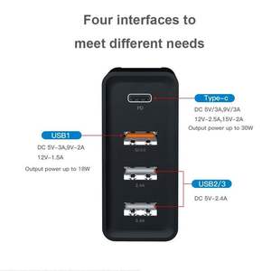 Adaptateur secteur universel 48W Chargeur mural USB de voyage 4 ports USB QC3.0 PD Chargeur et adaptateur à charge rapide - Product Image 3