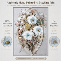 Bouquet floral pastel très populaire sur toile – Peinture de fleurs bleues et roses douces avec des coups de pinceau texturés