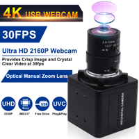 Cámara Web USB ELP 4K con Zoom 4X, Sensor IMX317, Lente Varifocal CS 2.8-12mm, UVC Plug and Play, Sin Necesidad de Controladores, para Windows, Mac, Linux