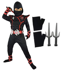 Disfraz de Ninja de Alta Calidad para Niños, Disfraz de Halloween para Niños, Mono, Gorro, Cinturón, Corbata, Poliéster, Negro y Rojo - Product Image 1