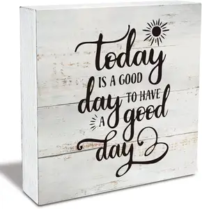 Rustic Motivational Good Day Wood Box Sign Today Quote Wooden Box Sign Farmhouse Home Office Desk Shelf Decor