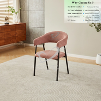 Silla de Comedor OKAY con Colores Opcionales, Silla de Salón de Diseño Minimalista y Lujoso con Tapicería Bouclé, Silla de Comedor con Reposabrazos en Forma de U