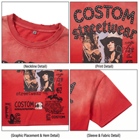 T-shirt Homme Personnalisé avec Impression Graphique 200 GSM Coupe Oversize Boxy Délavé à l'Acide Strass Style Streetwear Vintage Usé