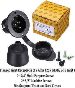 Prise d'Alimentation RV 15 Ampères à Bride 125V, NEMA 5-15 avec Couvercles Avant et Arrière Étanches - Product Image 3