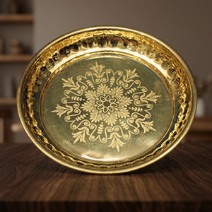 Plato Decorativo Redondo de Metal con Patrón de Plantas Grabado, Diseño Tradicional Chino, Artesanía Hecha a Mano - Product Image 6
