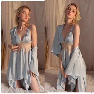 Vestido de noche de satén de alta calidad para mujer, ropa de dormir sexy y romántica de <span class=keywords><strong>2</strong></span> piezas - Product Image 5