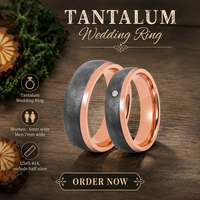 Cincin Kawin Tantalum Berlapis Emas Mawar dengan Desain Inlay untuk Pasangan
