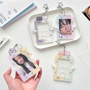 Porte-clés personnalisé avec pochette photo en plastique de 3 pouces, motif chat de dessin animé, support de carte transparent avec fermoir étoile pour sacs - Product Image 3