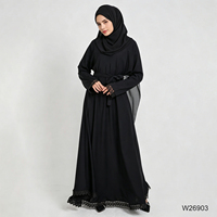 Ensemble de 2 robes Abaya noires fermées, personnalisées pour femmes musulmanes, avec manches longues, poignets et ourlet en dentelle, robe longue et hijab – Vente en gros