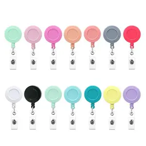 Office School Supplies Plastic Retractable ID Card Badge Holder Reels With Clip Name Reel Round Retractable Lanyard Badge Holder