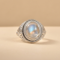 Bague en argent plaqué argent pour femme avec pierre de lune arc-en-ciel, bague en argent sterling 925, bagues en pierres précieuses faites à la main, bijoux en gros pour femmes