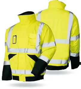 ENISO20471 Hi-vis safety jacket 300D pu polar fleece warm windproof with pockets