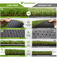 Gazon artificiel commercial Verdigrass Lush 90UF en forme de C, 30 mm, haute densité, souple, résistant à l'eau hypertonique, garantie 15 ans