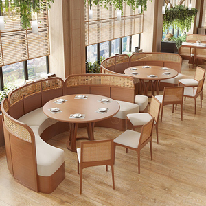 럭셔리 호텔 중국 단단한 나무 상업 카페 레스토랑 가구 맞춤형 커피 부스 좌석 테이블 의자 세트 화이트 프로젝트 - Product Image 1