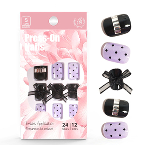 Hecho a mano 3D lazos corbata encantos prensa en las uñas de alta calidad suave Gel negro púrpura uñas postizas <span class=keywords><strong>Poke</strong></span> Dot Art Bling ojo de gato puntas de uñas - Product Image 5