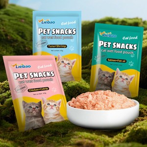 La mejor oferta, versión en inglés, 60g, Liebao, bolsa de comida para gatos, hierba gatera de pollo, golosinas para mascotas, atún, camarón, salmón, aceite de pescado, comida húmeda completa para gatos - Product Image 6