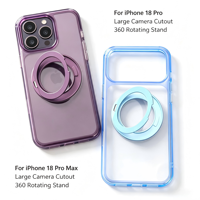 Coques de téléphone portable colorées en TPU+PC pour 18 Pro Pro Max avec support rotatif en métal à 360°, bords rigides et souples, anti-traces de doigts