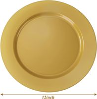 Lot de 100 assiettes de présentation en plastique doré de 12 pouces |   Lot de sous-assiettes de service pour dîner, idéal pour la décoration de tables de mariage, de fêtes et d'événements