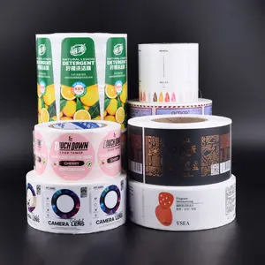 Etichette di carta kiss cut personalizzate che stampano etichette adesive impermeabili per trucco del prodotto adesivo etichetta rotolo manica avvolgente etichetta per bottiglia d'acqua