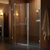 Cabine de douche rectangulaire de luxe en acier inoxydable sans cadre pour hôtel, profil chromé brillant, roulettes doubles silencieuses