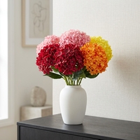 Bouquet d'hortensias artificiels jaunes à 5 têtes, fleurs artificielles en soie et plastique pour la décoration de la maison et des mariages