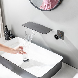 Mitigeur mural moderne en acier inoxydable à trou unique encastré avec affichage numérique et fonction temporisée, cartouche céramique simple - Product Image 3