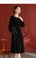 Robe en Soie de Mûrier à Motif 3D et Couleurs Contrastées, Taille Empire Mi-longue, en Velours Grande Taille, Nouvelle Collection Printemps/Automne 2026 – Modèle Usine