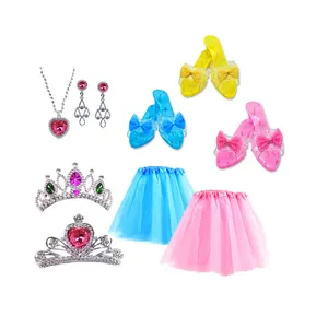 Juguetes reales de corona de plástico para niñas, falda de princesa, accesorios, joyería con zapatos