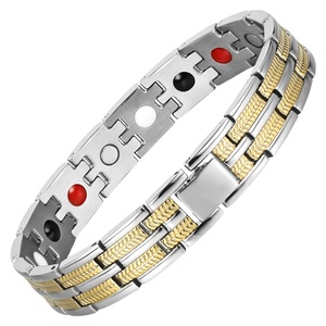 Junhong Jewelry Men's Classic Geometric Fashion Silver&Gold Stainless Steel Magnetic Health Therapy Care <b>Chain</b> & Link Bracelet - Product Image 2