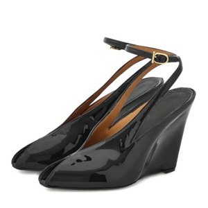 Nouvelles Sandales Compensées à Talons Hauts pour Femmes, Grande Taille 45, Modèles Peep Toe, Chaussures Habillées à Brides Croisées à la Cheville en Cuir Verni - Product Image 4