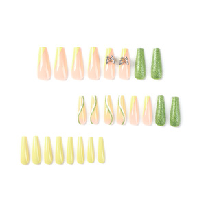 Populaire longue ballerine jaune vert paillettes presse sur les ongles faux ongle <span class=keywords><strong>prix</strong></span> de gros faux ongles faux ongles avec papillon - Product Image 2