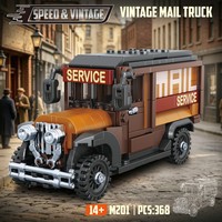 Camion de livraison postal américain vintage M201, modèle de blocs de construction, véhicule rétro, briques MOC, jouet de montage DIY, voiture, cadeau pour enfants