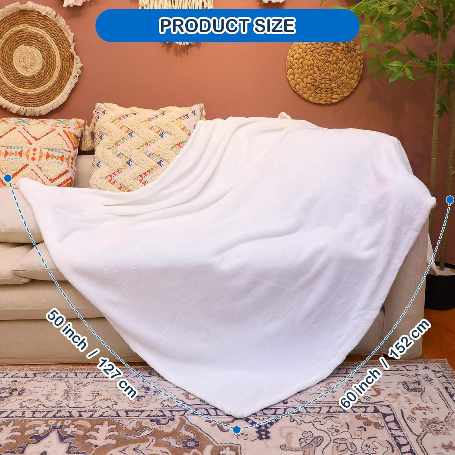 50x60inch Soft Blank Throw Blankets Customizable White Flannel