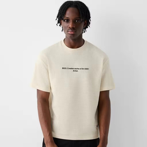 Camiseta de manga corta de punto gofrado de 260 GSM, de gran tamaño, con doble línea de costura, corte holgado y hombros caídos, de tejido grueso - Product Image 1