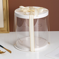 Boîtes à gâteaux rondes transparentes en gros, emballage 4 6 8 10 12 pouces, personnalisées, hautes et transparentes avec nœud en ruban pour anniversaire, mariage, boulangerie