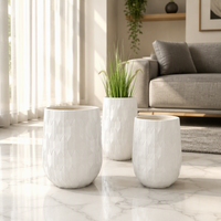 Jardinières minimalistes en fibre de verre, 3 tailles, motif feuille en relief, pots de sol et vases d'intérieur/extérieur pour la maison et le jardin